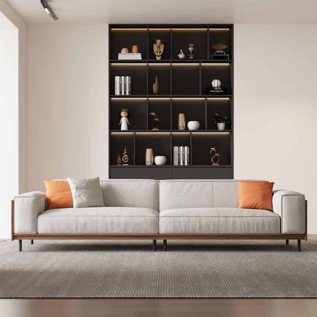 Divano versatile in legno massello comprimibile da 111,81 pollici per soggiorno moderno a 4 posti