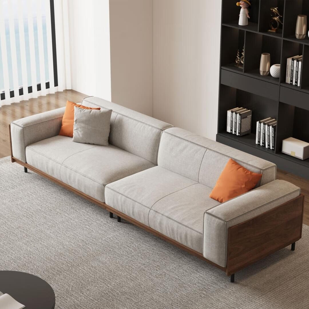 Divano versatile in legno massello comprimibile da 111,81 pollici per soggiorno moderno a 4 posti