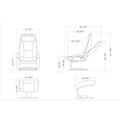Poltrona reclinabile girevole in pelle pieno fiore con pouf
