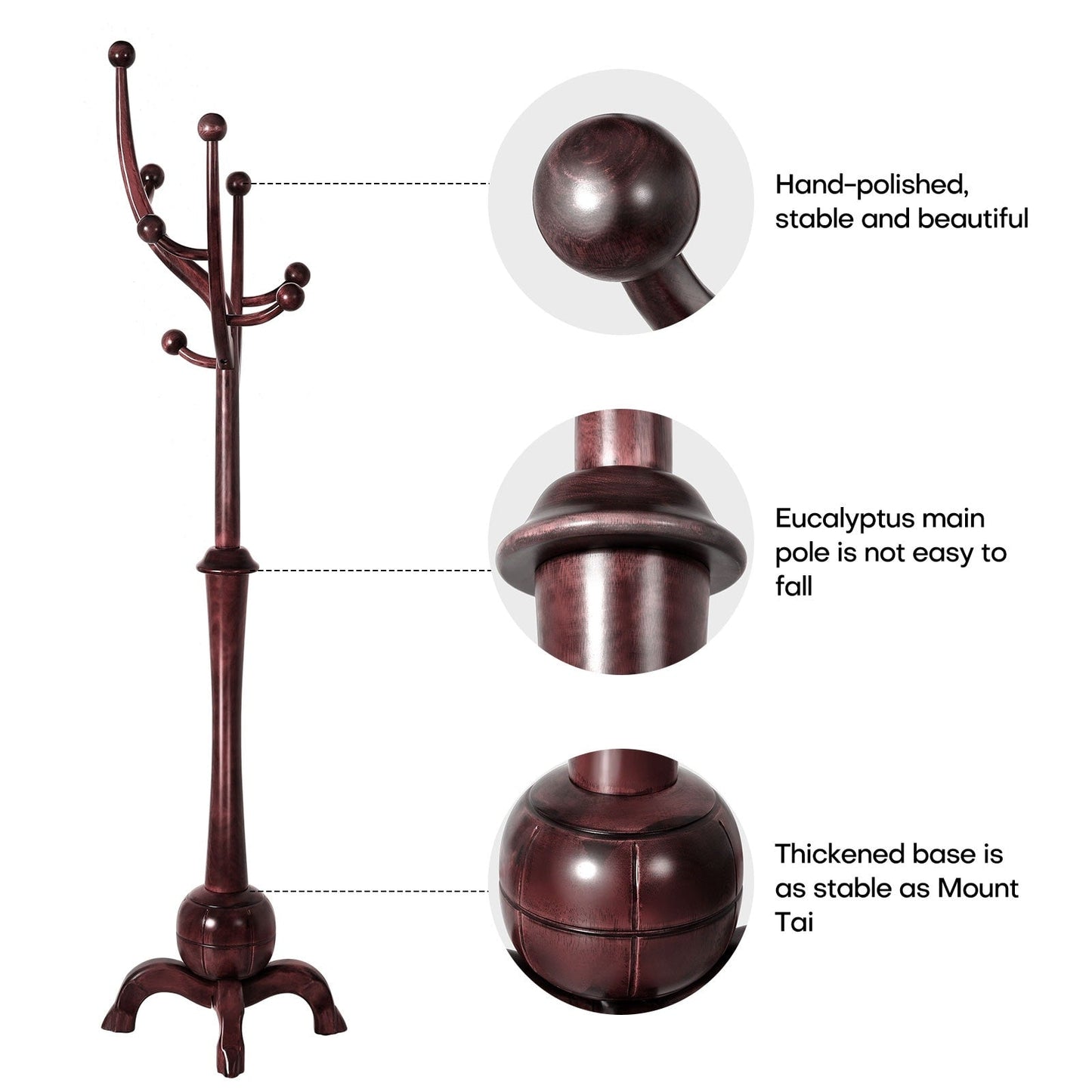 Appendiabiti indipendente in legno di caucciù con 8 ganci - 24,5 L x 70,87 A