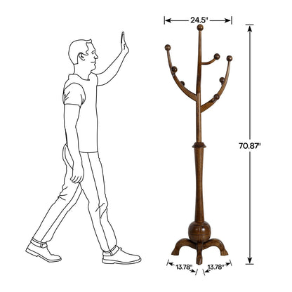 Appendiabiti indipendente in legno di caucciù con 8 ganci - 24,5 L x 70,87 A