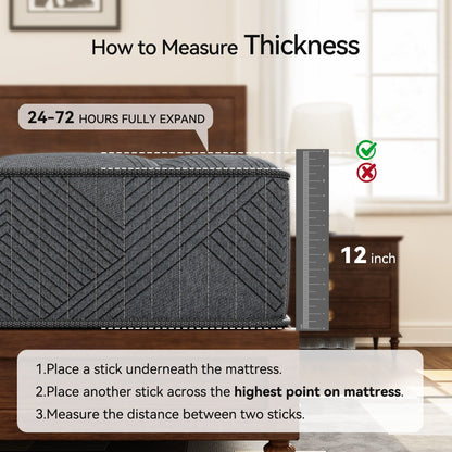 Materasso ibrido a molle insacchettate SweDrea da 8/12 pollici con memory foam in gel e cuscino rigido, certificato CertiPUR-US, SGS e OEKO-TEX