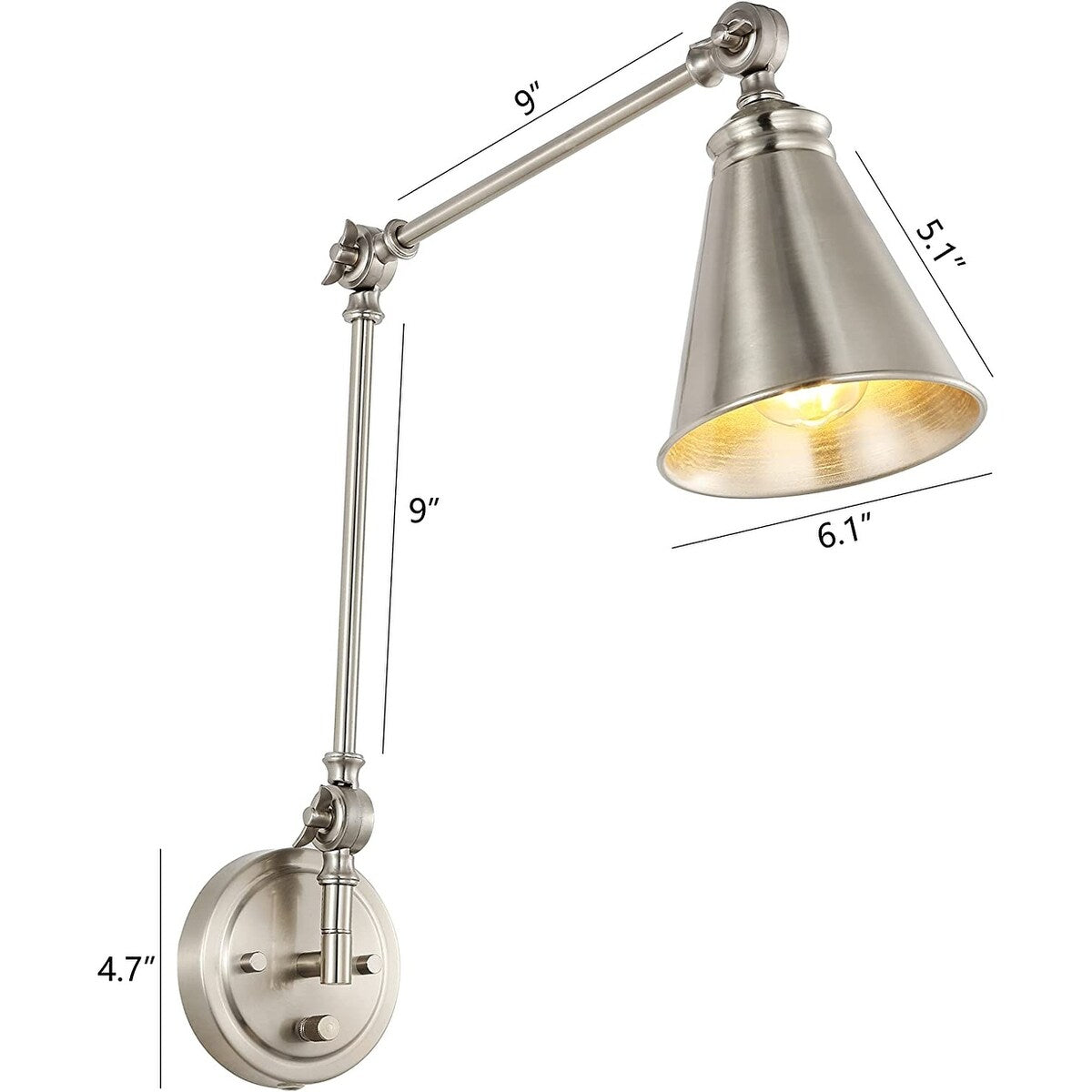 Applique da parete industriale WINGBO con braccio girevole e paralume in metallo, confezione da 2...