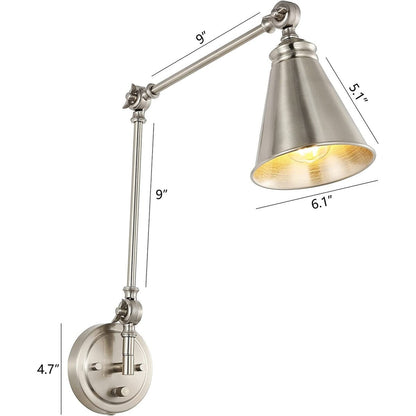 Applique da parete industriale WINGBO con braccio girevole e paralume in metallo, confezione da 2...
