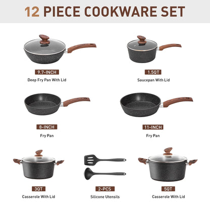 Set di pentole da cucina antiaderenti, set di pentole e padelle da 12 pezzi, set di cottura in granito