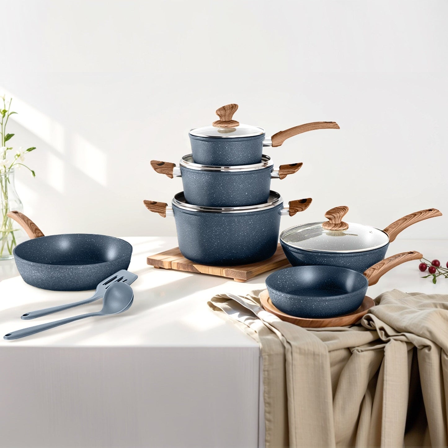Set di pentole da cucina antiaderenti, set di pentole e padelle da 12 pezzi, set di cottura in granito