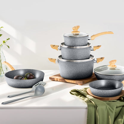 Set di pentole da cucina antiaderenti, set di pentole e padelle da 12 pezzi, set di cottura in granito