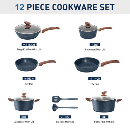 Set di pentole da cucina antiaderenti, set di pentole e padelle da 12 pezzi, set di cottura in granito
