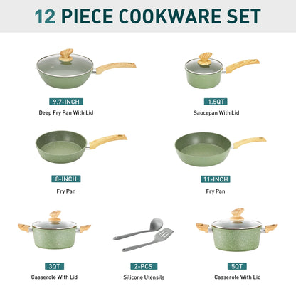 Set di pentole da cucina antiaderenti, set di pentole e padelle da 12 pezzi, set di cottura in granito