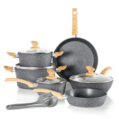 Set di pentole da cucina antiaderenti, set di pentole e padelle da 12 pezzi, set di cottura in granito