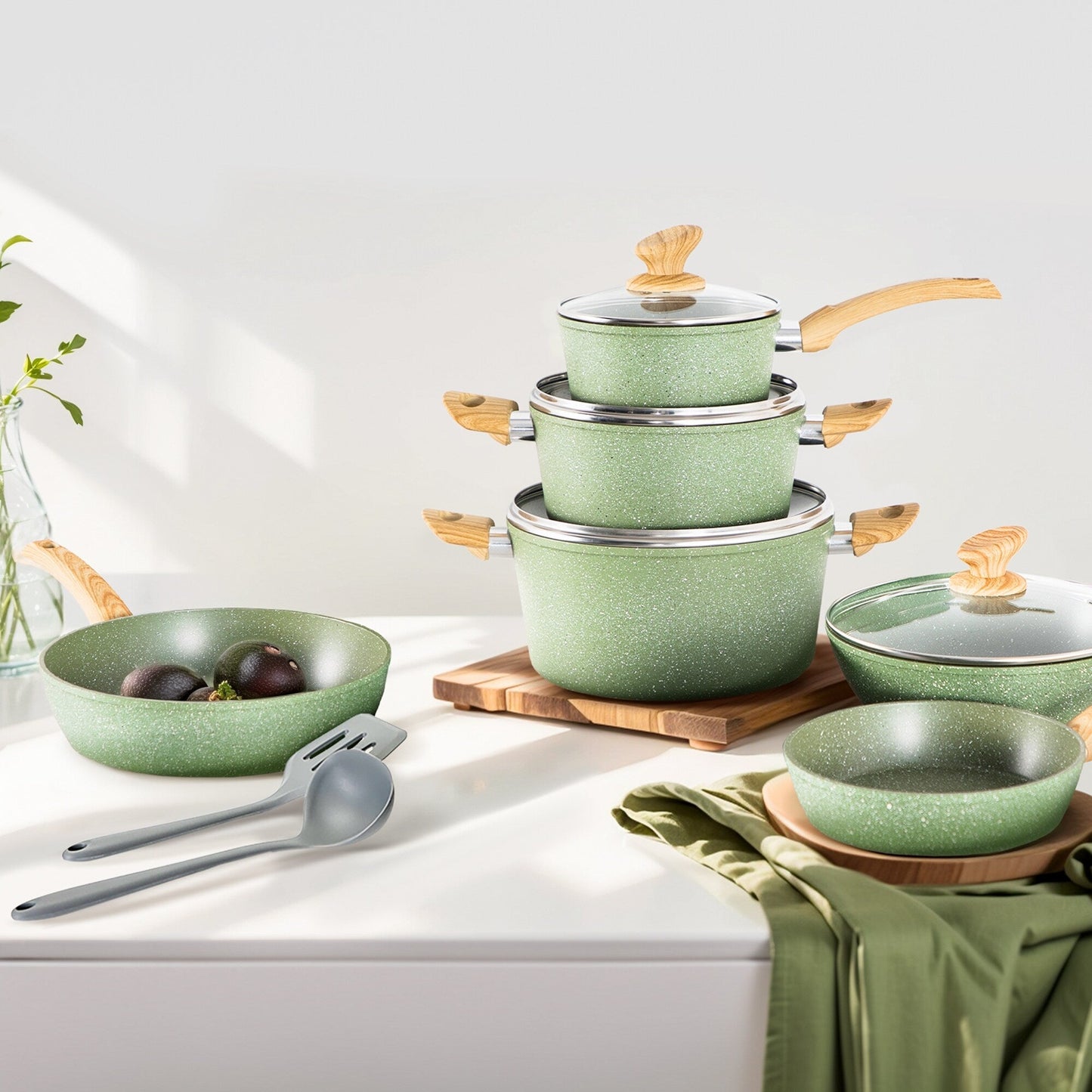 Set di pentole da cucina antiaderenti, set di pentole e padelle da 12 pezzi, set di cottura in granito