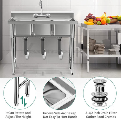 Lavello da cucina in acciaio inox con vasca a scomparti, lavello commerciale indipendente