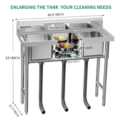Lavello da cucina in acciaio inox con vasca a scomparti, lavello commerciale indipendente