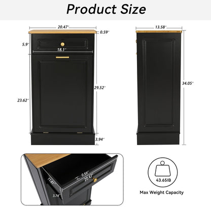 Cestino per rifiuti da cucina ribaltabile, cestino per rifiuti da banco in legno con cassetto