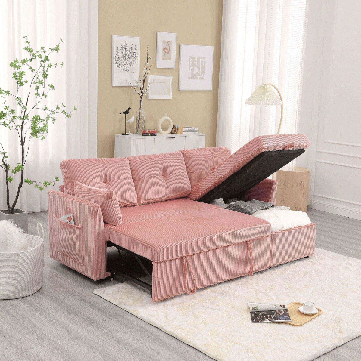 Il divano con seduta contenitore a L si ripiega in una poltrona reclinabile