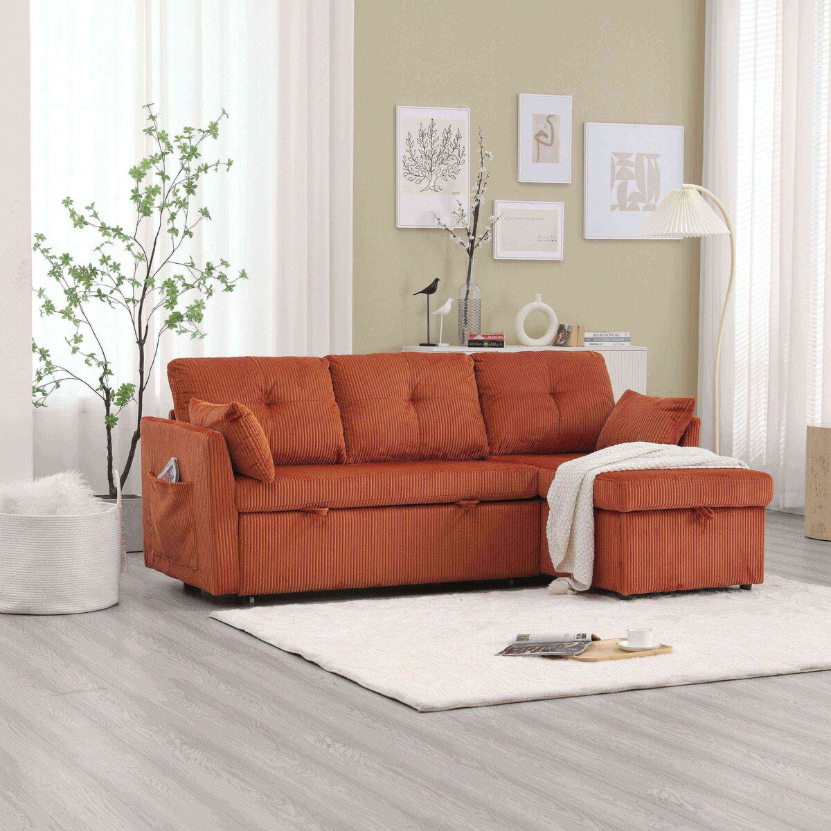 Il divano con seduta contenitore a L si ripiega in una poltrona reclinabile