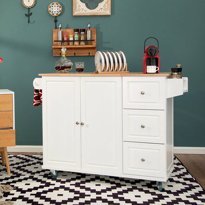 Carrello da cucina Sophia &amp; William con ribaltina e piano in legno di caucciù, carrello da cucina con ruote e ampio mobiletto portaoggetti