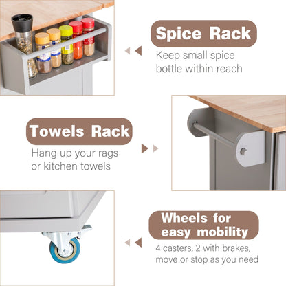 Carrello da cucina Sophia &amp; William con ribaltina e piano in legno di caucciù, carrello da cucina con ruote e ampio mobiletto portaoggetti