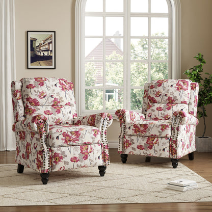 Set da 2 poltrone reclinabili manuali con schienale e finiture a borchie