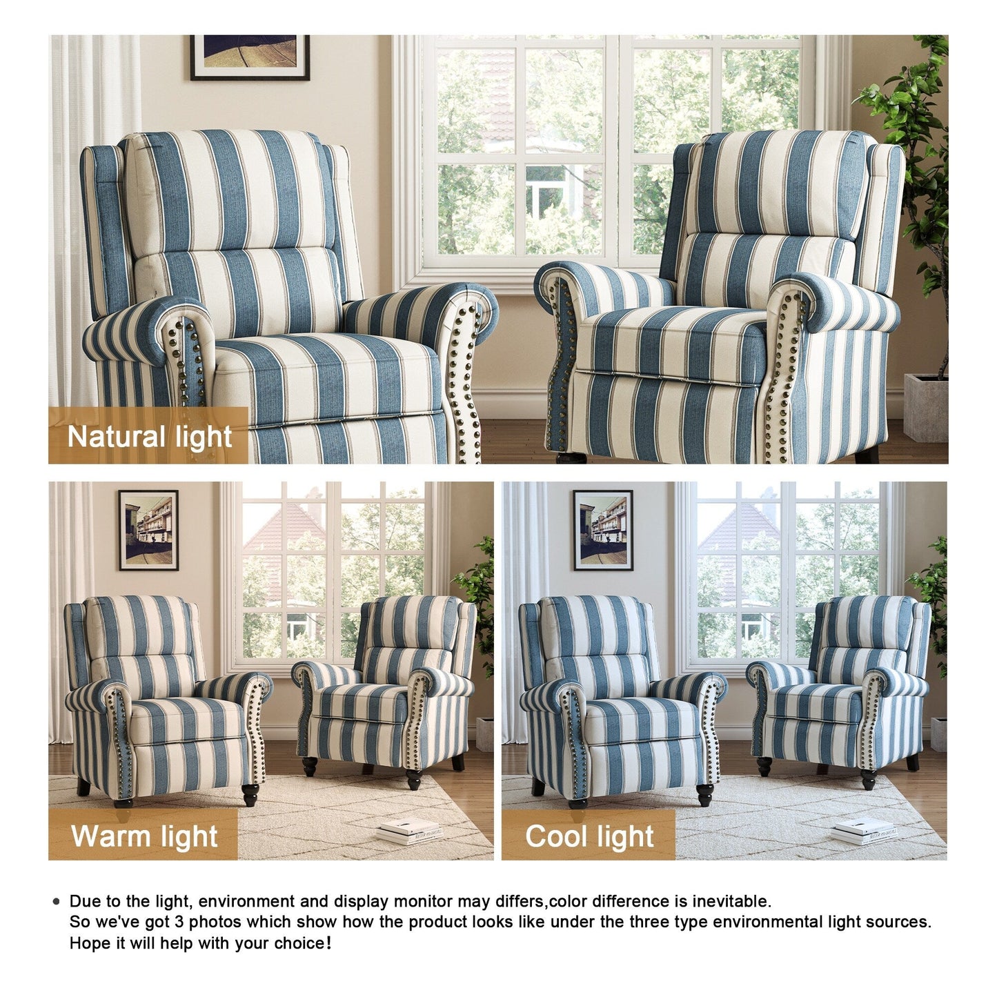 Set da 2 poltrone reclinabili manuali con schienale e finiture a borchie