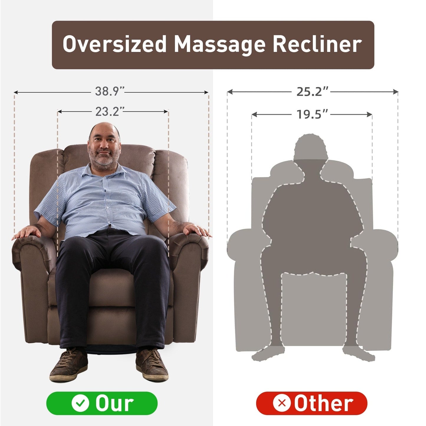 Poltrona reclinabile girevole a dondolo con massaggio e calore e tasche laterali