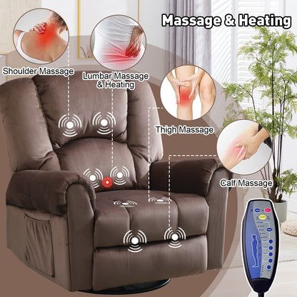 Poltrona reclinabile girevole a dondolo con massaggio e calore e tasche laterali