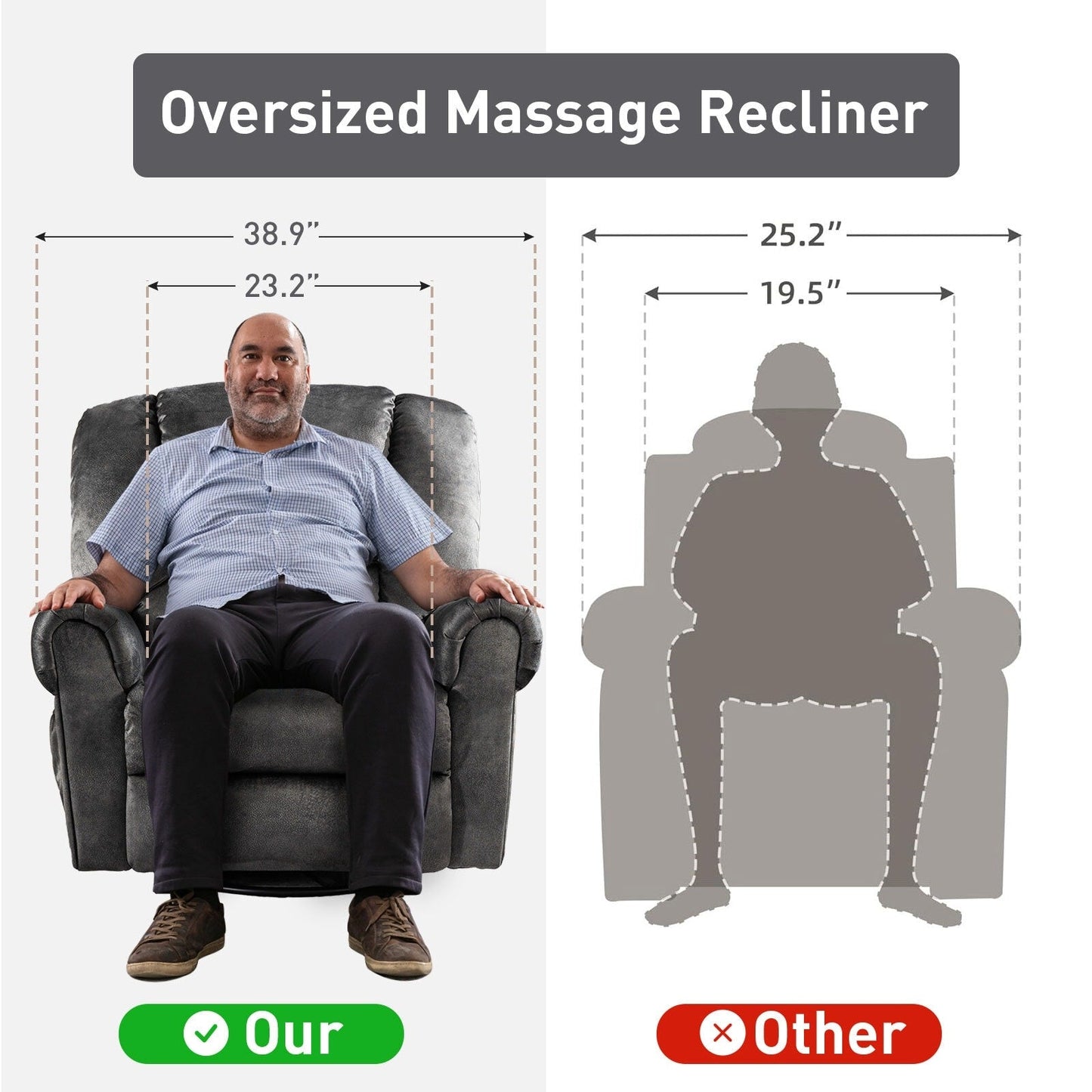 Poltrona reclinabile girevole a dondolo con massaggio e calore e tasche laterali