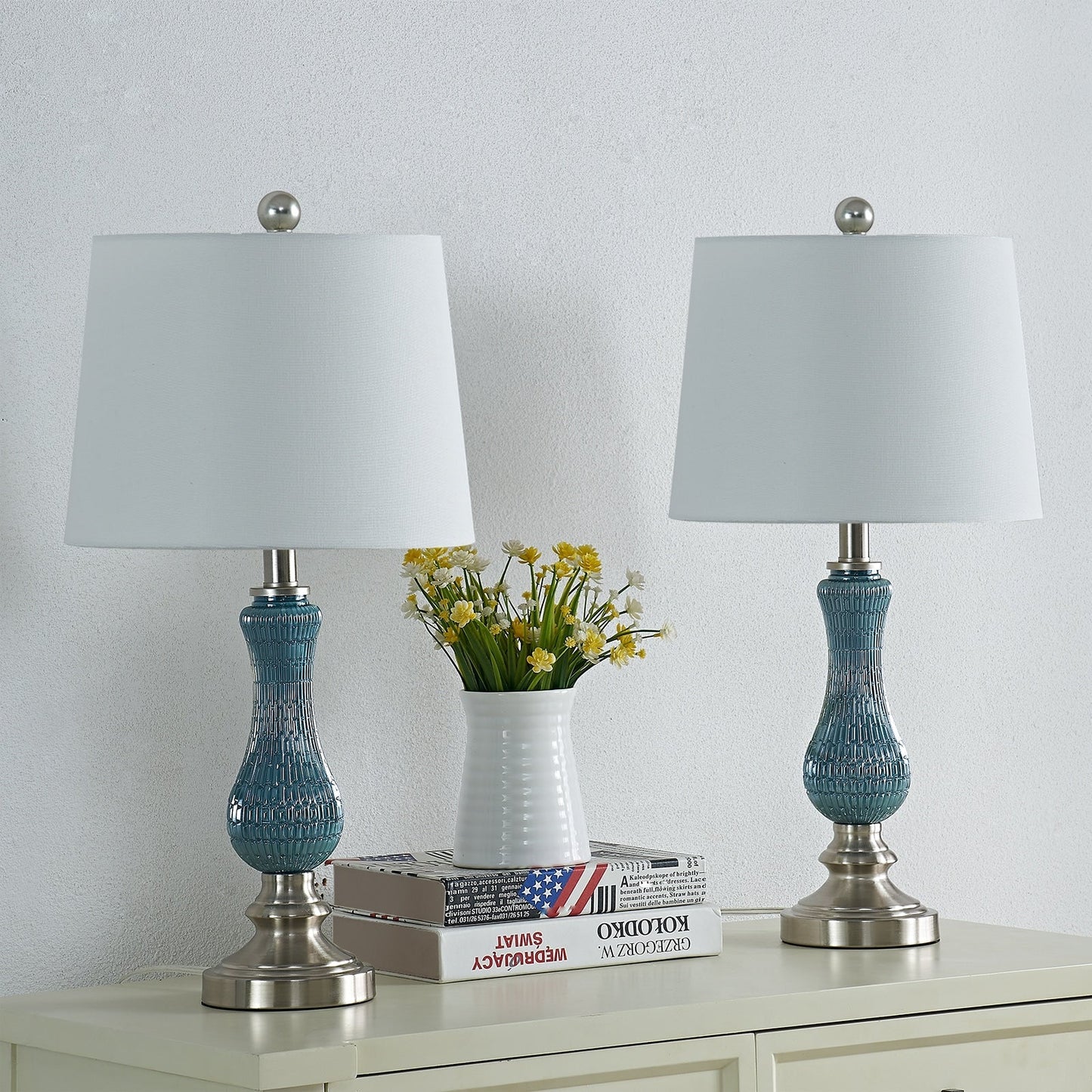 Set di 2 lampade da tavolo in vetro azzurro chiaro