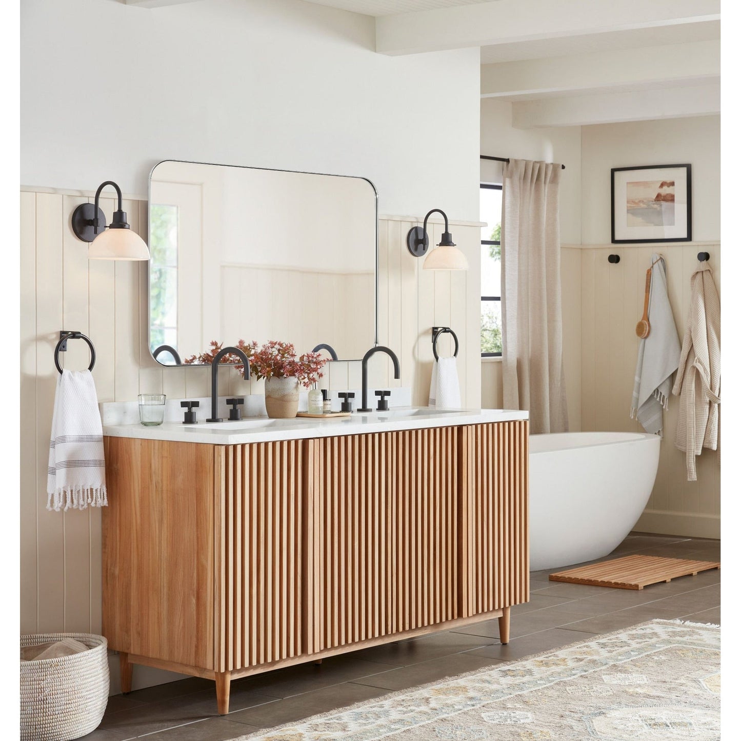 Specchi da parete rotondi in metallo TEHOME, stile moderno di metà secolo