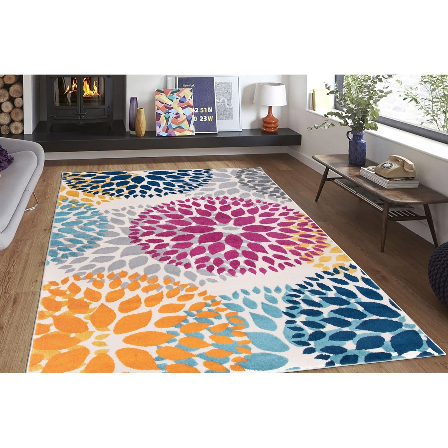 Tappeto moderno con cerchi floreali della World Rug Gallery