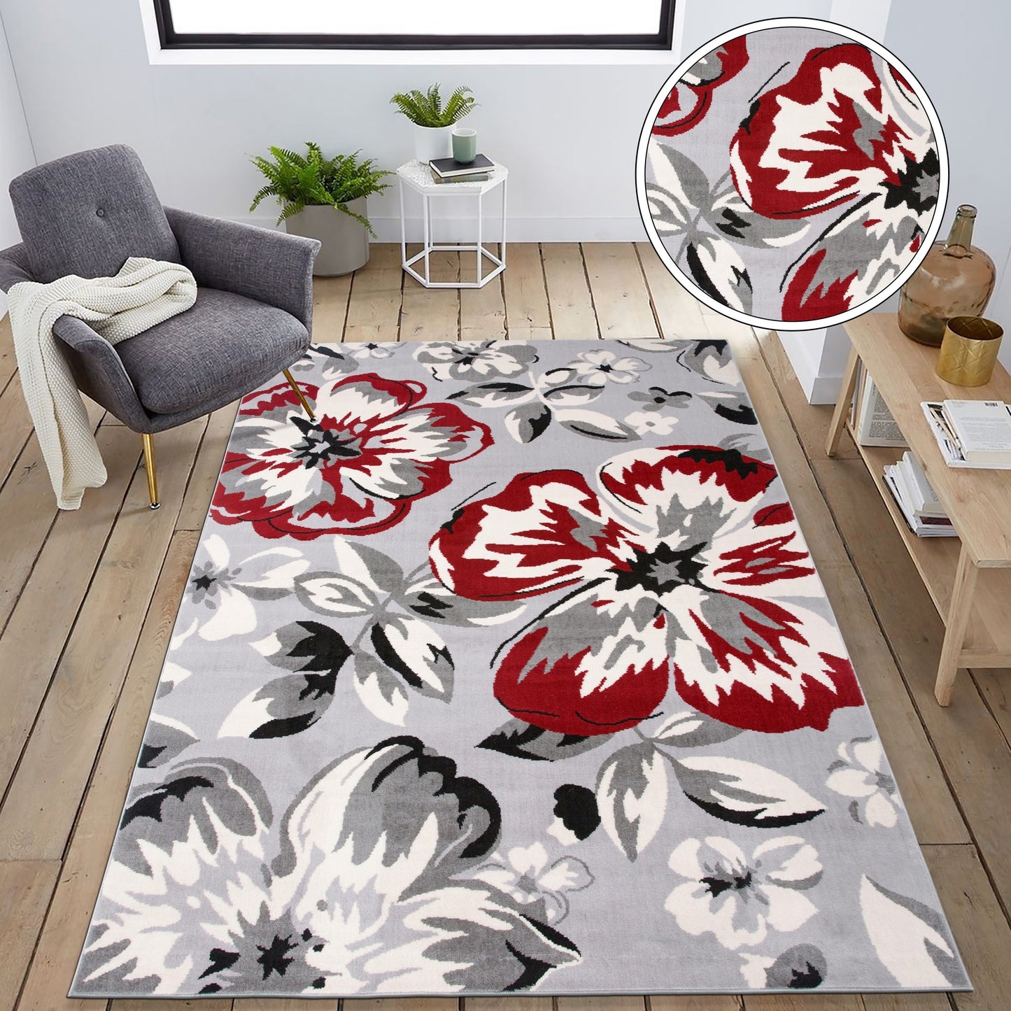 Tappeto moderno con motivo floreale della World Rug Gallery