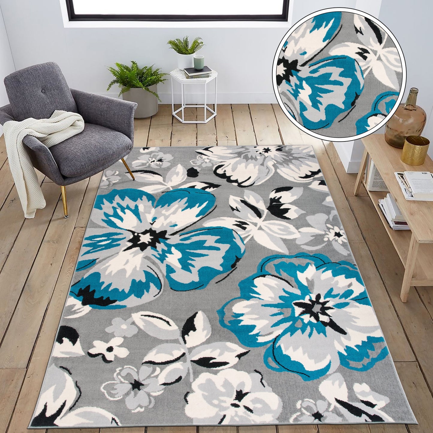 Tappeto moderno con motivo floreale della World Rug Gallery