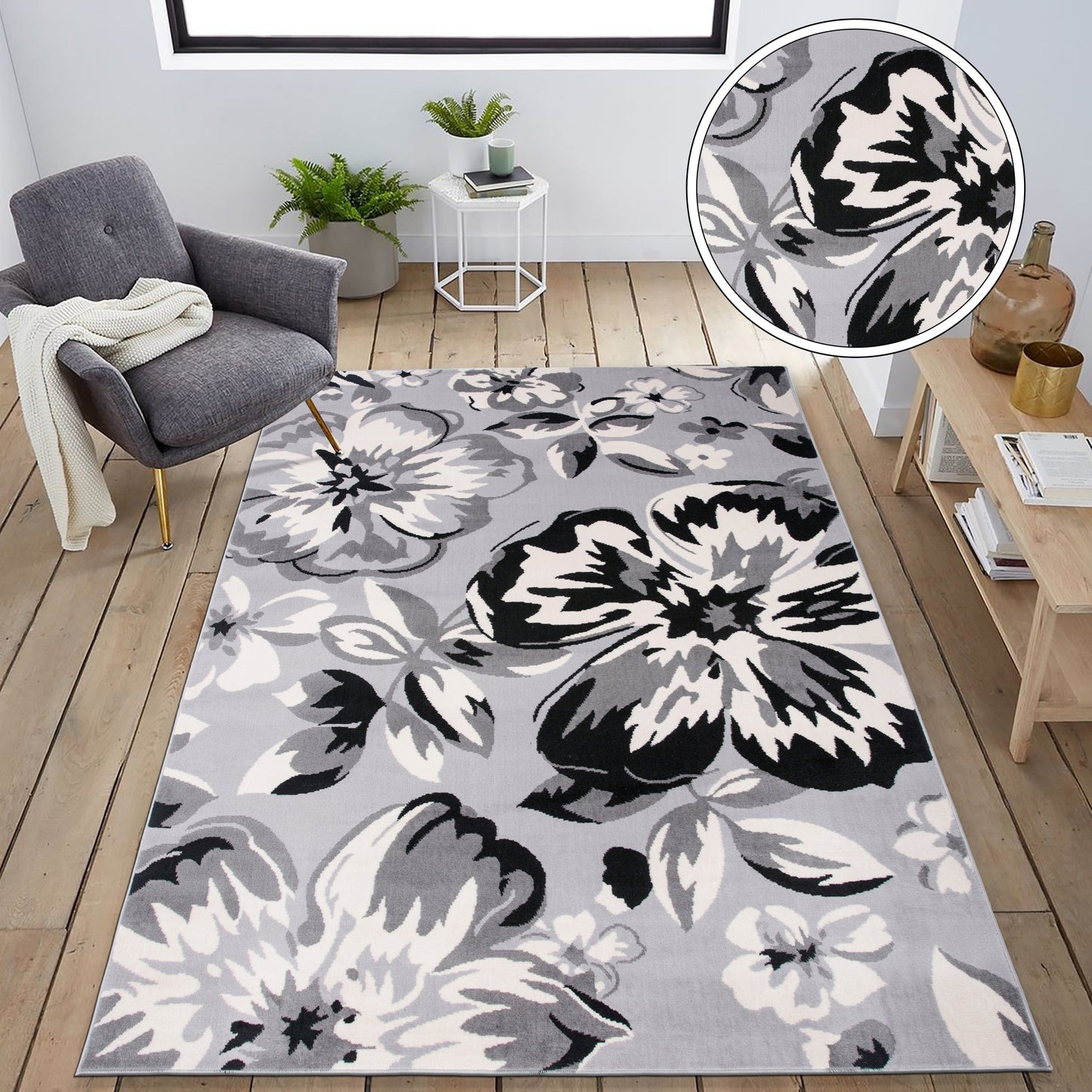 Tappeto moderno con motivo floreale della World Rug Gallery
