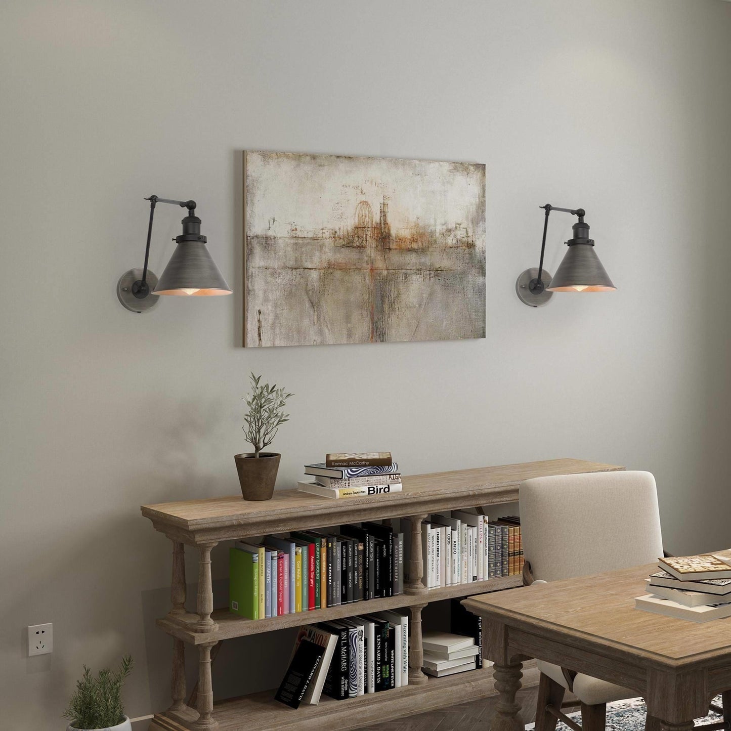 Set di 2 moderne luci a braccio oscillante regolabili, applique da parete cablate e con spina