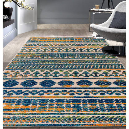 Tappeto per interni/esterni con strisce moderne e motivi geometrici sbiaditi della World Rug Gallery