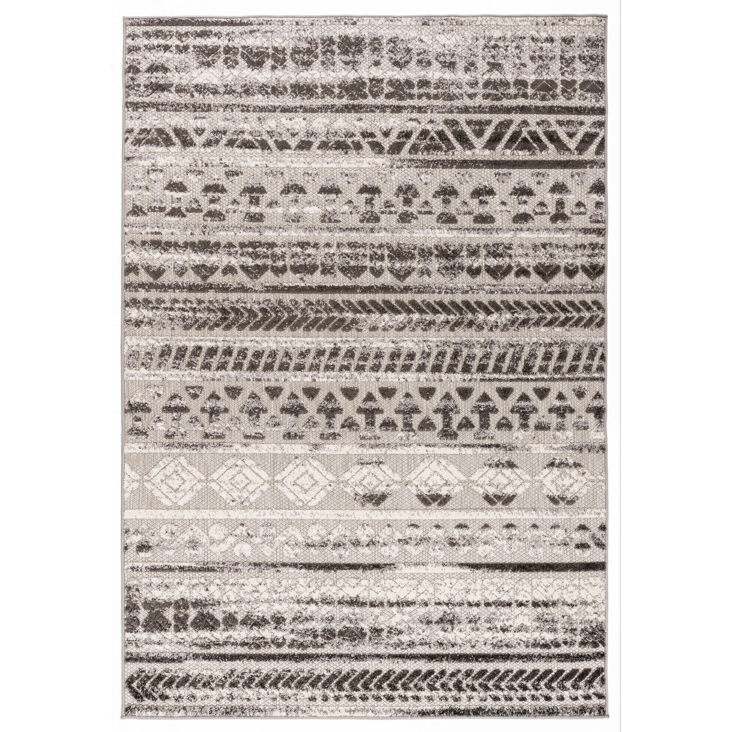 Tappeto per interni/esterni con strisce moderne e motivi geometrici sbiaditi della World Rug Gallery