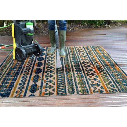 Tappeto per interni/esterni con strisce moderne e motivi geometrici sbiaditi della World Rug Gallery