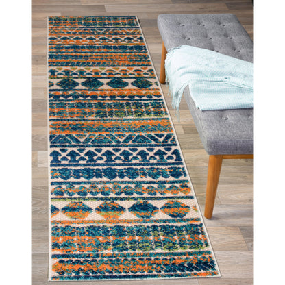Tappeto per interni/esterni con strisce moderne e motivi geometrici sbiaditi della World Rug Gallery