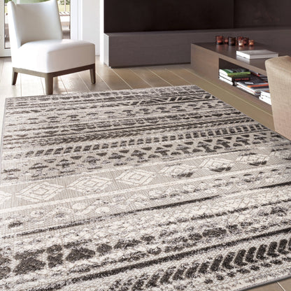 Tappeto per interni/esterni con strisce moderne e motivi geometrici sbiaditi della World Rug Gallery