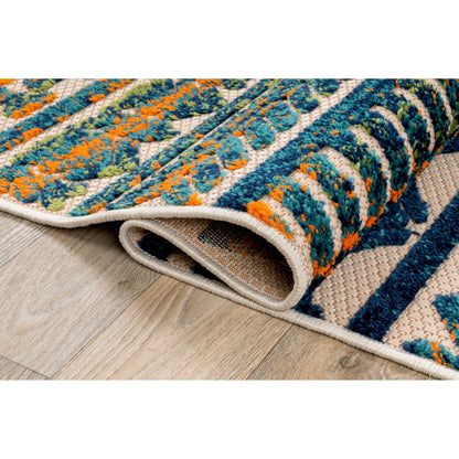 Tappeto per interni/esterni con strisce moderne e motivi geometrici sbiaditi della World Rug Gallery