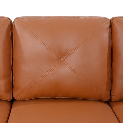 Elegante combinazione di divani: divano Chesterfield con braccioli arrotolati e braccioli svasati trapuntati con bottoni, divano in microfibra per piccoli spazi