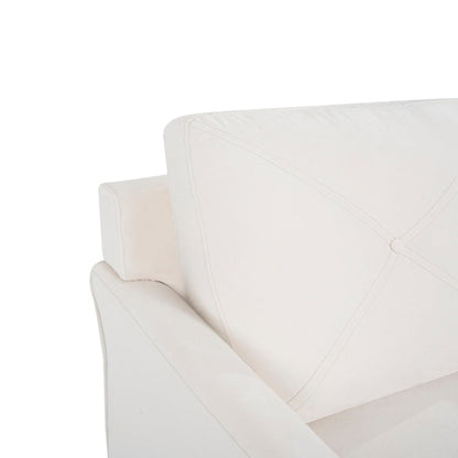 Elegante combinazione di divani: divano Chesterfield con braccioli arrotolati e braccioli svasati trapuntati con bottoni, divano in microfibra per piccoli spazi