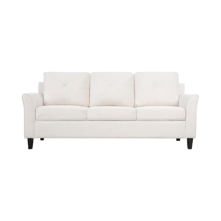 Elegante combinazione di divani: divano Chesterfield con braccioli arrotolati e braccioli svasati trapuntati con bottoni, divano in microfibra per piccoli spazi