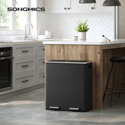 Pattumiera doppia SONGMICS, pattumiera in acciaio inox da 16 galloni, nera