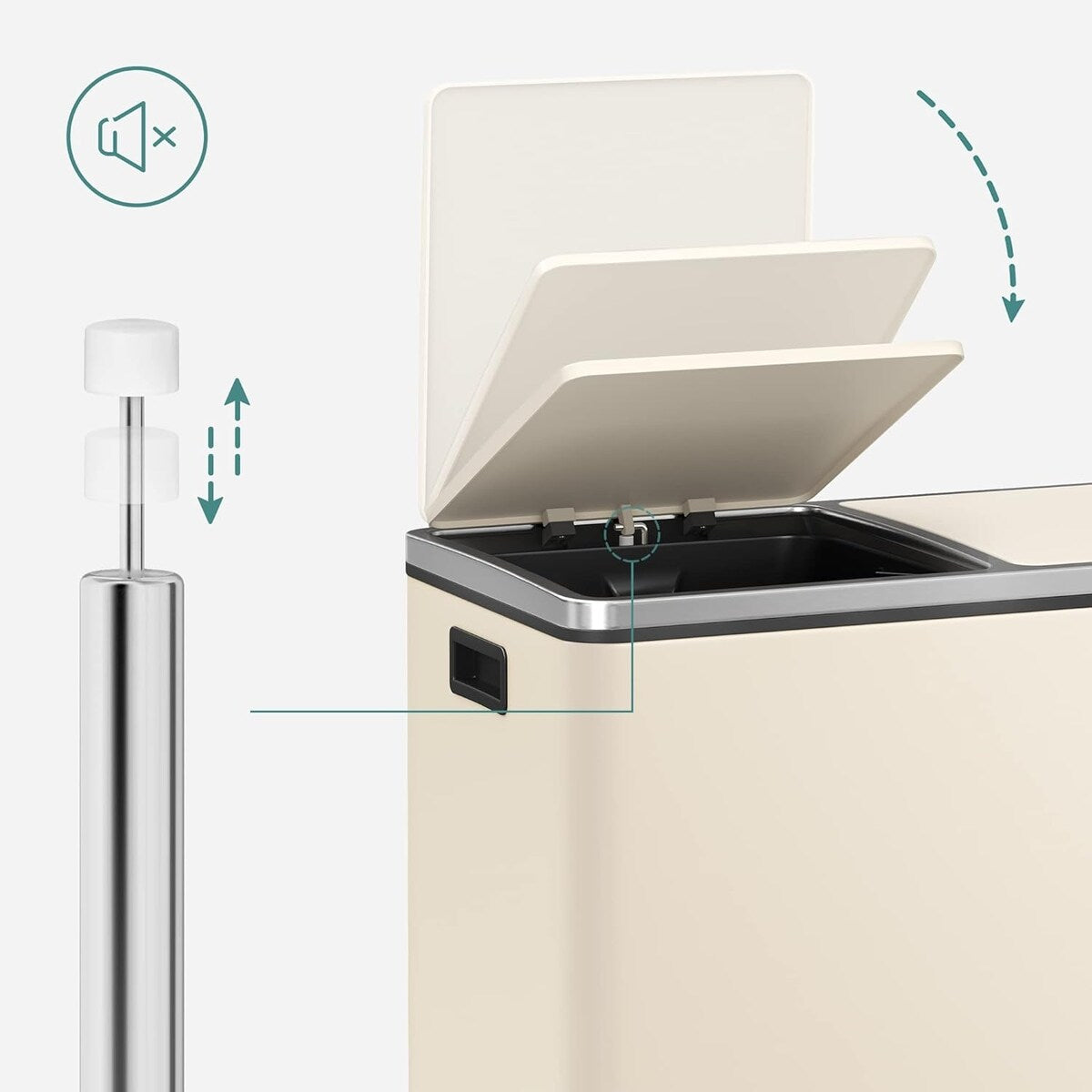 Pattumiera doppia SONGMICS, pattumiera in acciaio inox da 16 galloni, color mandorla