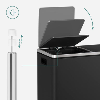 Pattumiera doppia SONGMICS, pattumiera in acciaio inox da 16 galloni, nera