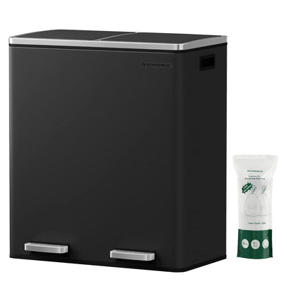 Pattumiera doppia SONGMICS, pattumiera in acciaio inox da 16 galloni, nera