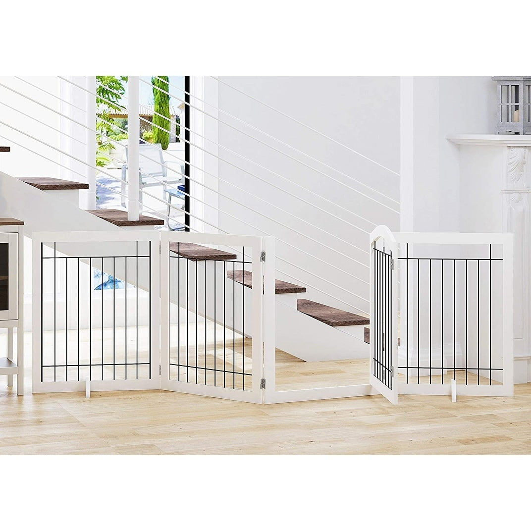 Cancelletto per cani SPIRIC da 96 pollici extra largo e alto 30 pollici con passaggio attraverso la porta, cancelletto per animali domestici in filo metallico indipendente, recinzione di sicurezza per cuccioli di animali domestici