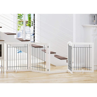 Cancelletto per cani SPIRIC da 96 pollici extra largo e alto 30 pollici con passaggio attraverso la porta, cancelletto per animali domestici in filo metallico indipendente, recinzione di sicurezza per cuccioli di animali domestici