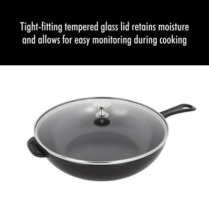 STAUB Padella in ghisa da 2,9 qt con coperchio in vetro